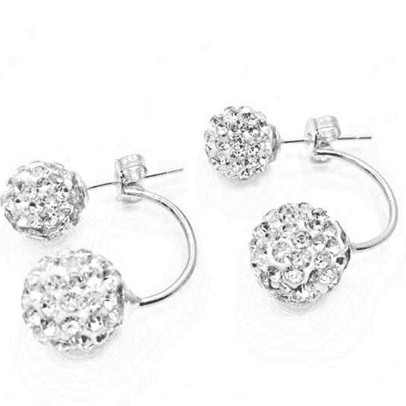 Silver Double Beaded Crystal Stud Earrings - Picture 10 of 13